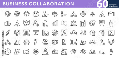 Business collaboration line icon set. Business, interaction, collaboration, communication, teamwork, values, responsibility, transparency, money vector icons. Editable stroke 