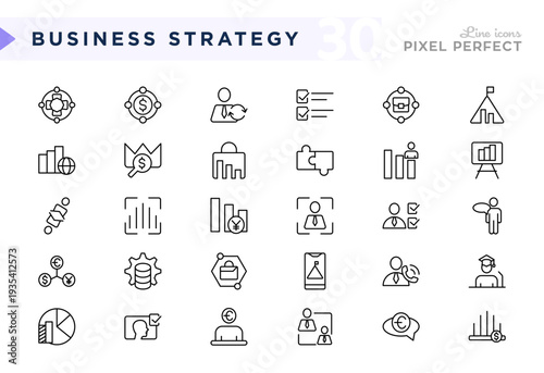 Business strategy line icon set. Teamwork. interaction, business, collaboration, communication, money UI thin line icon pack