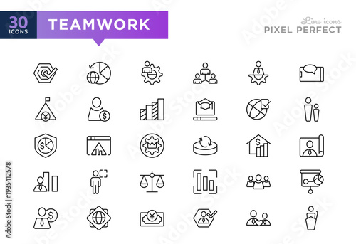Teamwork line icon set. Interaction, business, collaboration, communication, line, values, responsibility, money vector icons. UI thin line icon pack