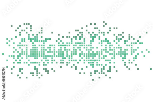 Cool aqua green and muted teal squares create a refreshing pixelated wave across a clean white surface