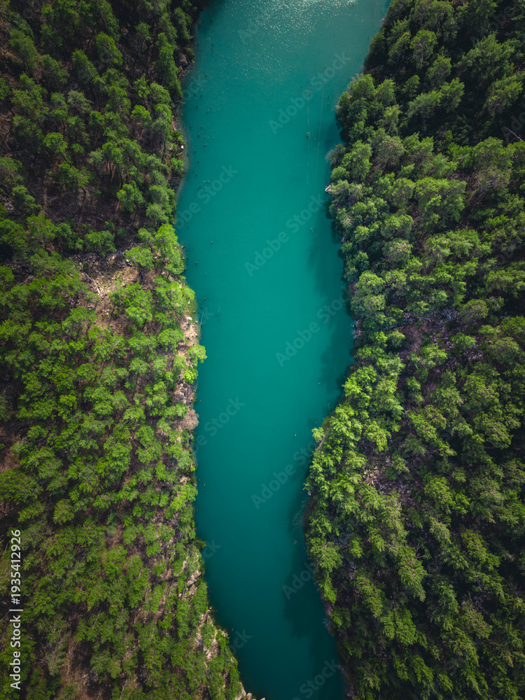 Fototapeta premium Aerial drone view of turquoise river canyon landscape