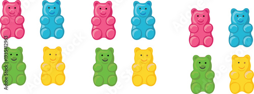 Colorful Gummy Bear Candy Collection Sweet Jelly Candy Characters in Different Colors Cartoon Vector Illustration