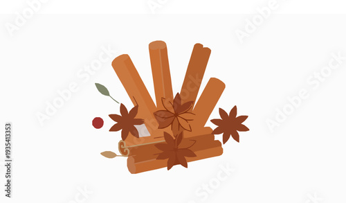 Festive cinnamon sticks and star anise vector illustration