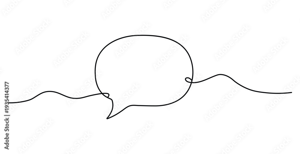 Obraz premium Simple continuous line drawing of a speech bubble on a white background representing communication and conversation