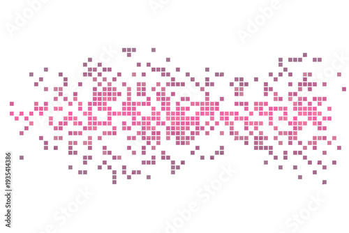 Soft pink and reddish square pixels form a gentle flowing gradient wave on a bright white background
