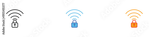 Secure Wi-Fi and wireless network lock icon set. Data protection and internet security symbol. Vector Illustration.
