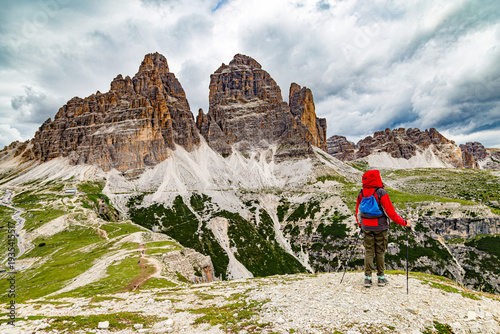 Tre Cime di Lavaredo view. Dolomites mountains landscape. Italy