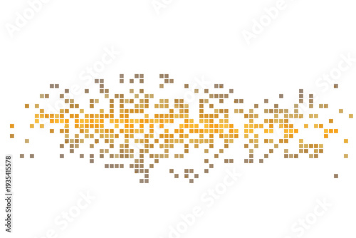 Vibrant orange and brown pixelated wave pattern spreads across a clean white background