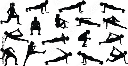 Diverse People Performing Pushups, Lunges, Squats, and Planks for Health, Wellness, Gym, and Athletic Training