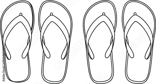 Flip flop sandals set mockup, top view pairs, beach summer footwear template isolated on white background illustration