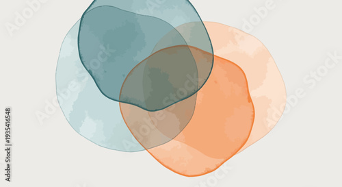 Abstract fluid shapes with transparent watercolor texture in serene blue-green and warm orange, creating an elegant and modern graphic background design for various creative projects and branding