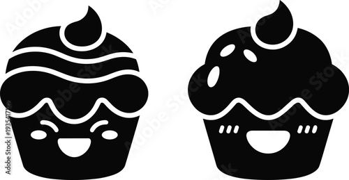 Kawaii Cupcake Icons untitled vector