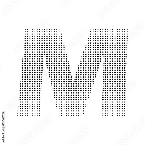 Abstract Halftone Letter M Background, Modern Dotted Alphabet M Design, Minimal Black And White Dot Pattern M, Geometric Halftone Typography Letter M Poster