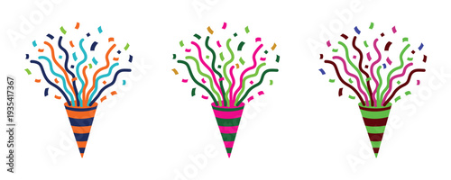 Colorful party popper confetti explosion vector setion