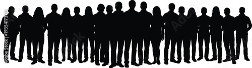 Crowd of diverse people silhouette vector, large group standing together isolated on white background illustration collection