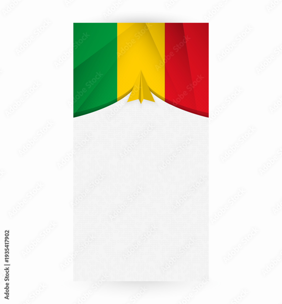 Naklejka premium Travel to Mali, Stylish Travel Banner with Flag and Paper Airplane.