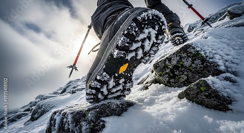 Hiking Boots on Snowy Mountain