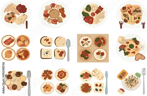 Traditional Indian food dishes collection with curry rice bread snacks and authentic Asian cuisine plates vector illustration set