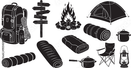 Camping gear and equipment for outdoor adventure travel