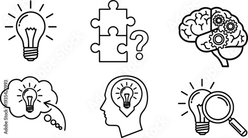 Collection of icons representing ideas, problem-solving, and innovation concepts