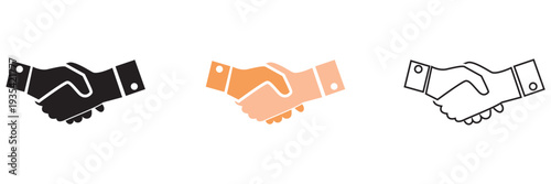  Handshake Icon. Set of heart and handshake app icons representing trust, partnership, love, and cooperation in business, charity, and community support concepts.