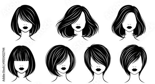 Collection of diverse female hairstyles and haircuts for women.