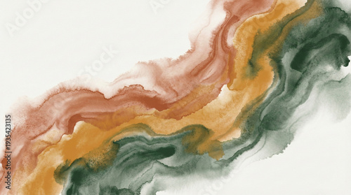 Abstract watercolor painting with earthy tones on white background