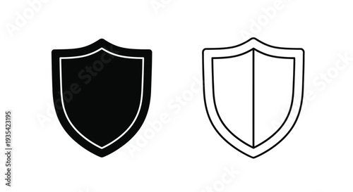 Black Solid and Outline Shield Icon Set Vector for Security, Protection, and Privacy Concepts – Digital Safety Symbol for Web and App Design