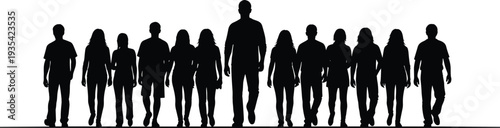 Group of people walking silhouette vector, diverse men and women isolated on white background illustration collection