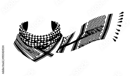 Modern Red and White Keffiyeh Scarf Wrapped Around Neck Vector Illustration