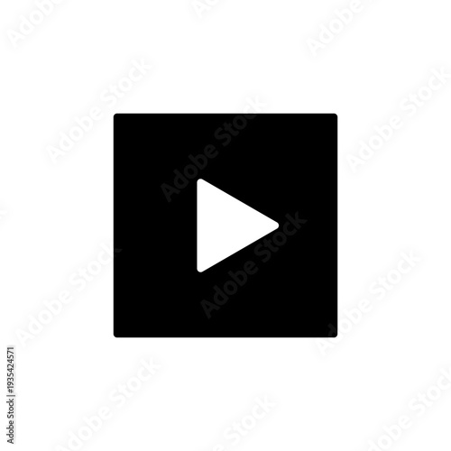 Solid black square play button icon, representing media playback controls for user interfaces