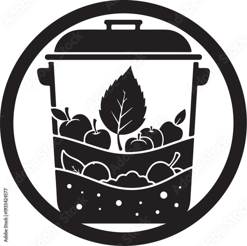 Compost Bin with Fresh Fruits and Leaves Icon Design