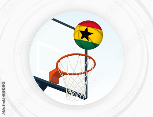Ghana Flag Themed Basketball in Motion, Scoring Moment in Basketball Game.
