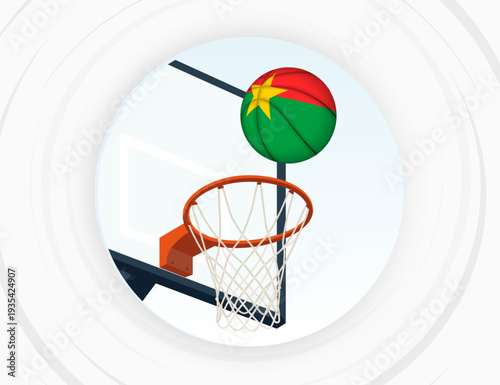 Burkina Faso Flag Themed Basketball in Motion, Scoring Moment in Basketball Game.