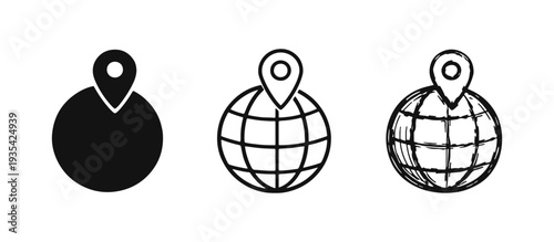 Global Location Pin Icons Set. Worldwide Map Pointer Vector Graphics for Navigation and International Travel
