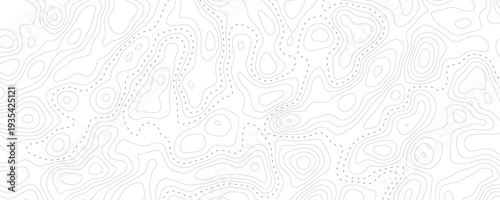 Topographic map with dashed route lines and white contour terrain design for geography and navigation projects