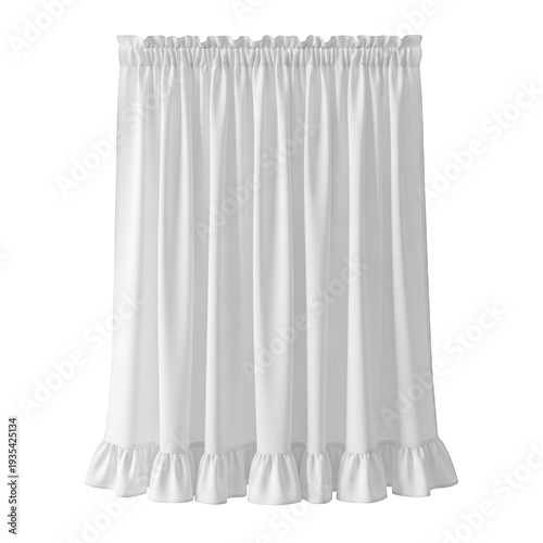 Elegant white curtain panel with ruffled bottom isolated on transparent background