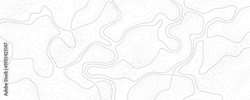 Topographic map background with thin black contour lines on white background vector illustration