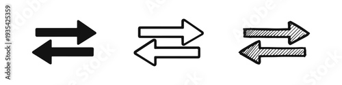 Exchange Arrows Icon Set - Transfer and Swap Symbols in Solid, Outline, and Hand-Drawn Styles
