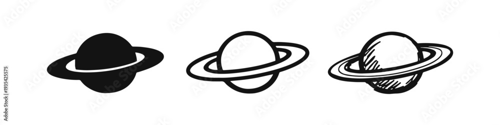 Fototapeta premium Planet with Rings Icon Set - Saturn, Space, Astronomy, and Solar System Symbol