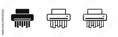 Paper Shredder Icon Set - Document Destruction, Confidentiality, and Data Security Symbol
