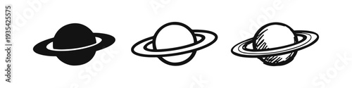 Planet with Rings Icon Set - Saturn, Space, Astronomy, and Solar System Symbol
