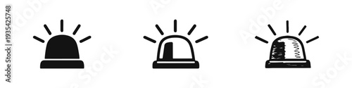 Emergency Siren Light Icon Set in Solid, Outline, and Hand-Drawn Styles for Alerts and Warning Systems