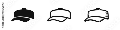 Baseball Cap Hat Vector Icon Set for Sport and Fashion