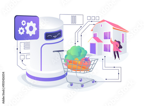 Automated Grocery Delivery Robot abstract concept vector illustration.