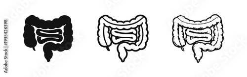 Human Intestines Hand Drawn Doodle Icon Set. Digestive System Organ Design.