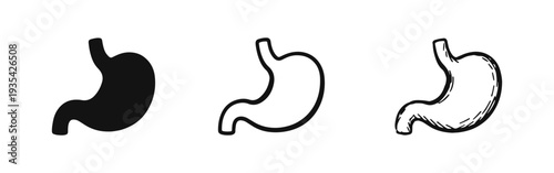 Human Stomach Hand Drawn Doodle Icon Set. Digestive System Organ Design.