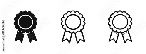 Rosette Award Ribbon Icon Set - Quality and Achievement Symbol in Multiple Styles