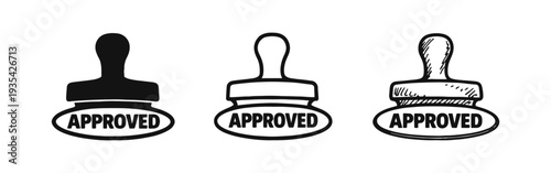 Approved Stamp Icon Set: Accepted Document Symbol for Quality, Certification, and Validation Concepts