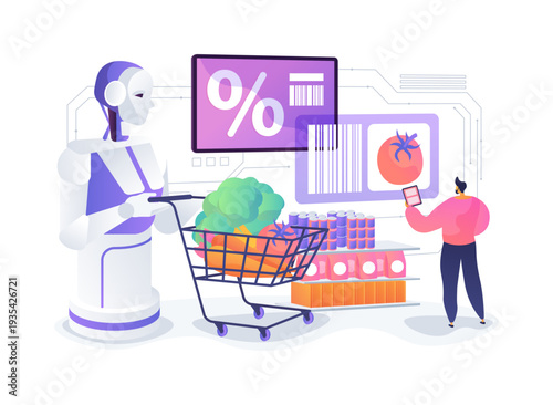 Personal Shopping Assistant Robot abstract concept vector illustration.